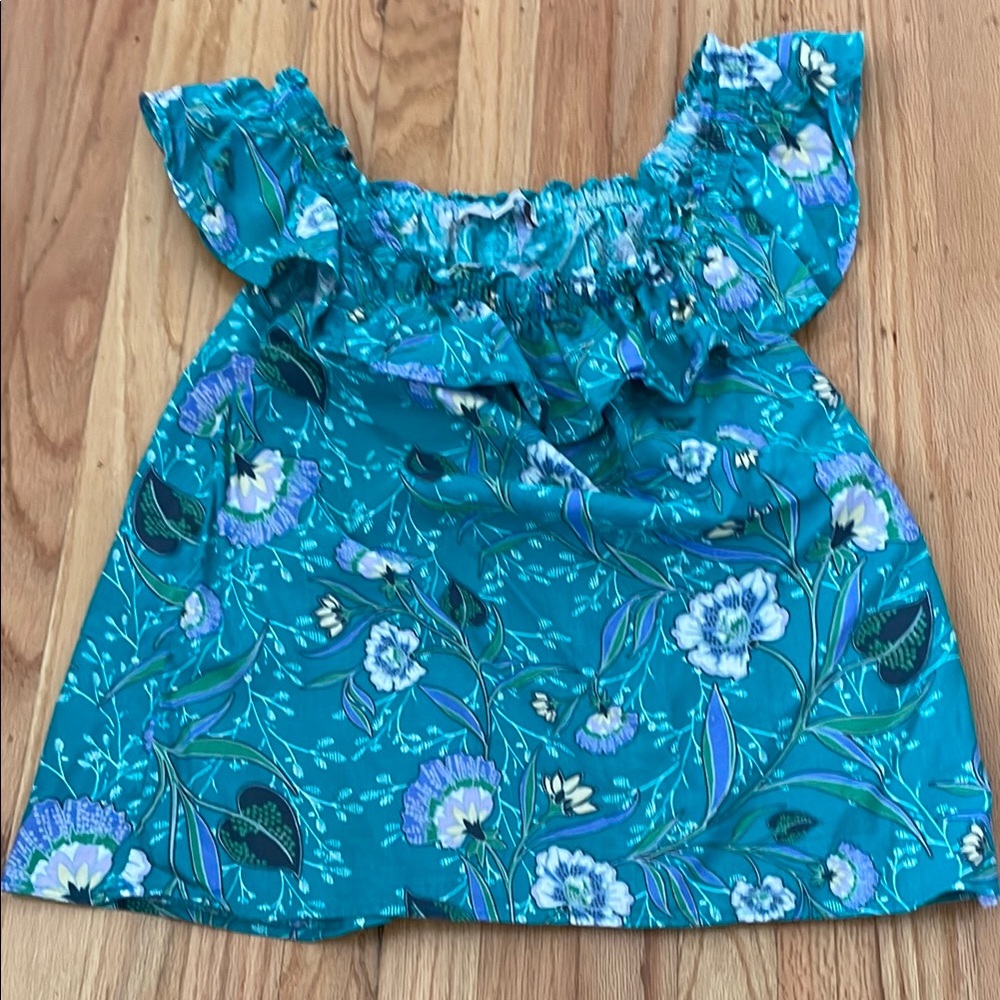 LOFT Blue and Purple Flutter-Sleeve Tank Top